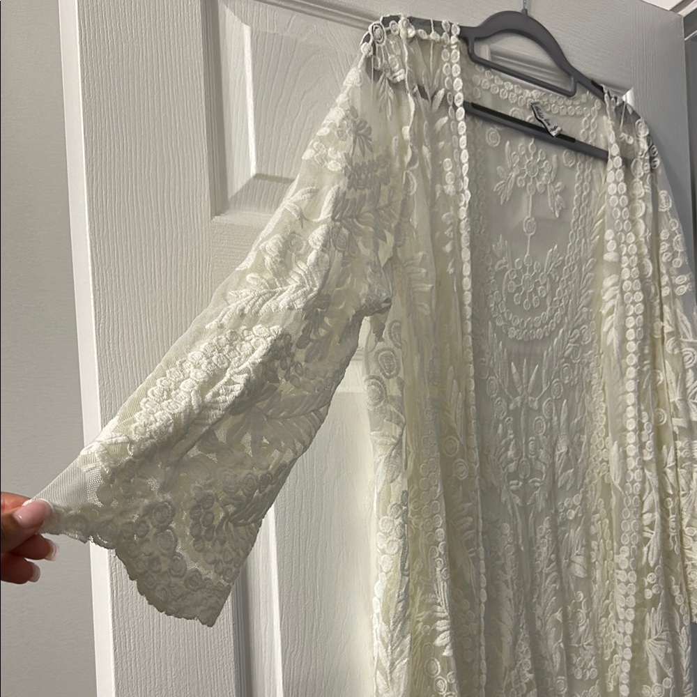 Elegant White Lace Swim Coverup
